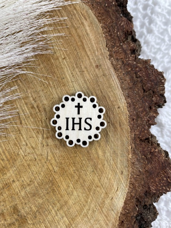Emblemat z IHS. Hostia. Wzór 8. Kolor biała płyt HDF Wielkość 3,5 cm