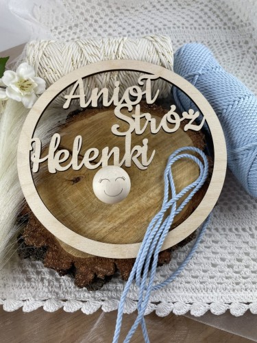 Obręcz. Anioł Stróż z imieniem. Materiał sklejka drewniana Średnica 20cm