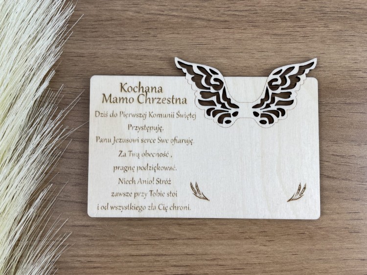 Podziękowanie. Baza do wykonania podziękowania z aniołkiem. Wzór 3. Materiał sklejka drewniana Grawer Kochana Mamo Chrzestna Magnes z magnesem
