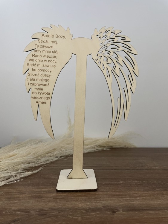 Skrzydełka do aniołka stojącego z modlitwą Aniele Boży. Wzór 7. Materiał sklejka drewniana Wielkość 12 x 16 cm