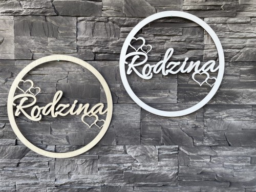 Obręcz z napisem Rodzina materiał sklejka drewniana Średnica 26