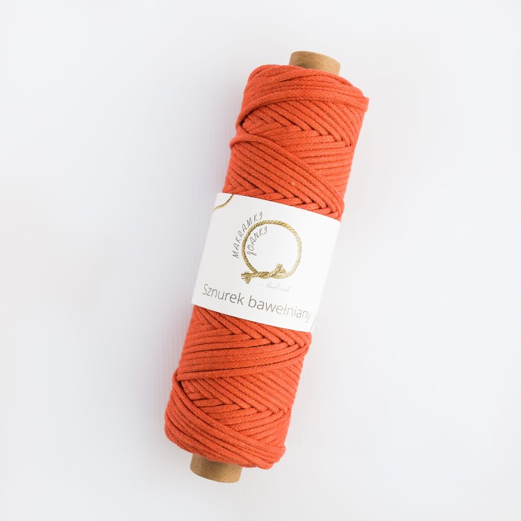 Ceglasty 184. Sznurek bawełniany pleciony 5mm.