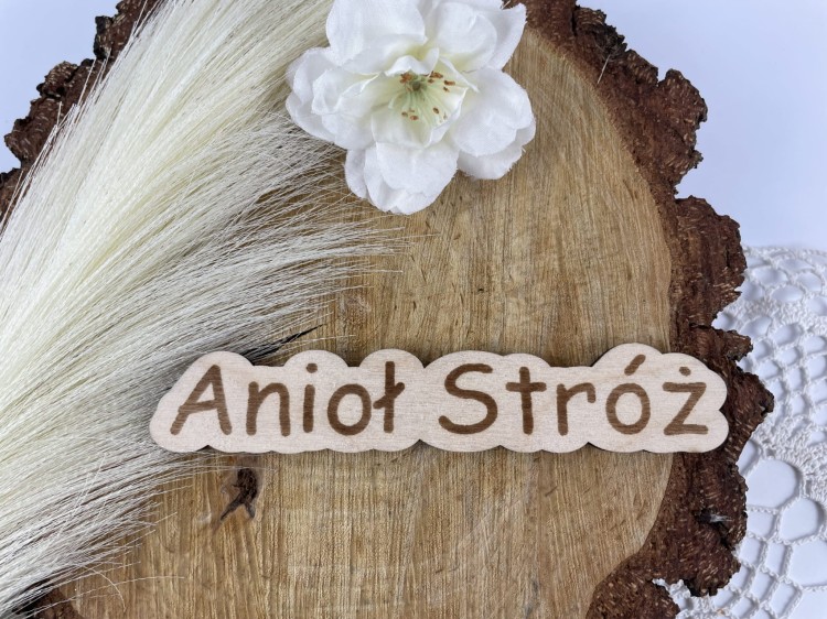 Tabliczka z napisem. Anioł Stróż. Wzór 2. materiał sklejka drewniana