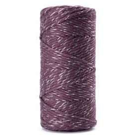 Bakłażanowy z srebrną nicią 503. Sznurek bawełniany 3mm skręcany pojedyńczy.  100m.