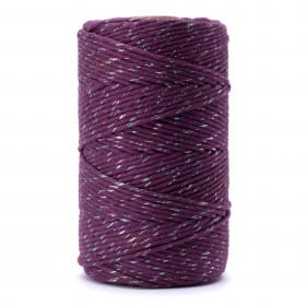 Fioletowy z multikolorową nicią 550. Sznurek bawełniany 3mm skręcany pojedyńczy.  100m.